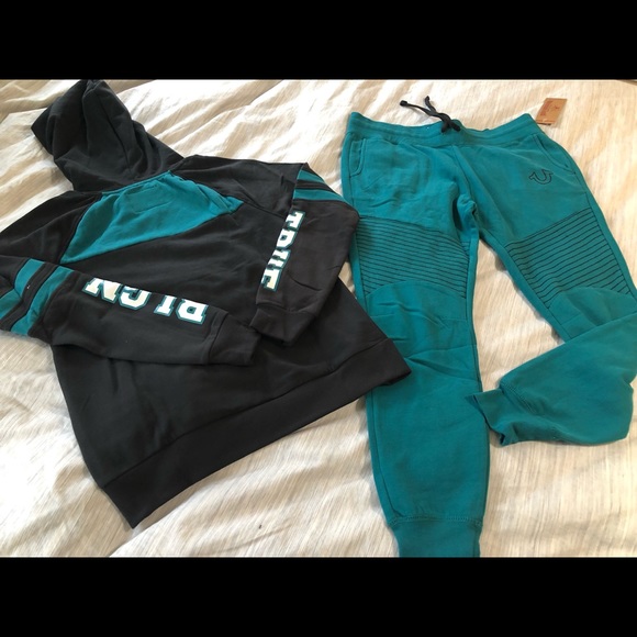 True Religion Women’s Sweatsuit Active Black/Teal - Picture 4 of 7